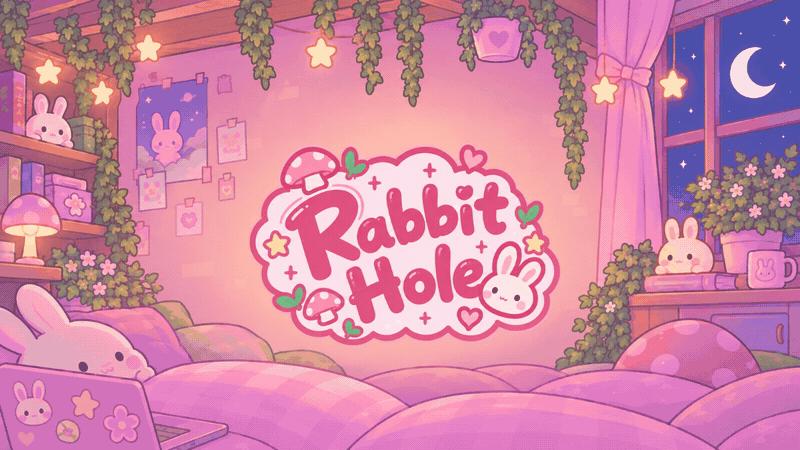 Discovery splash banner for Rabbit Hole 🐰 | Cozy • Comfy • Lounge • Stickers • Emotes • Active Chat • Chatting • Memes • Emojis Discord server