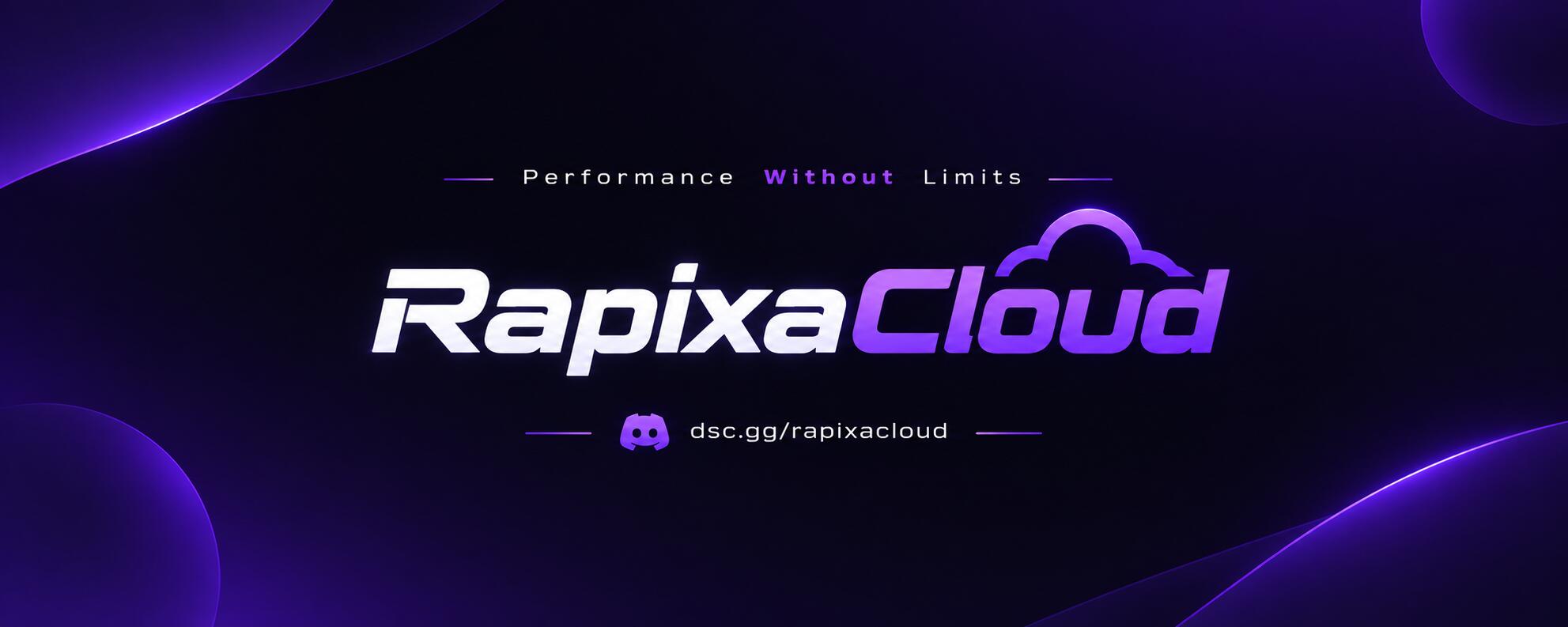 Discovery splash banner for RapixaCloud | Performance Without Limits Discord server